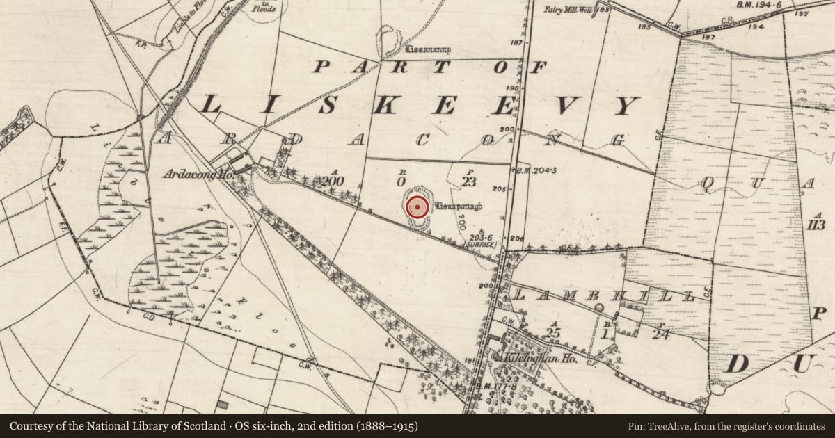 Ordnance Survey six-inch map, 2nd edition (1888–1915) covering the location of Ringfort - rath, Ardacong, County Galway, with a pin at the register's coordinates