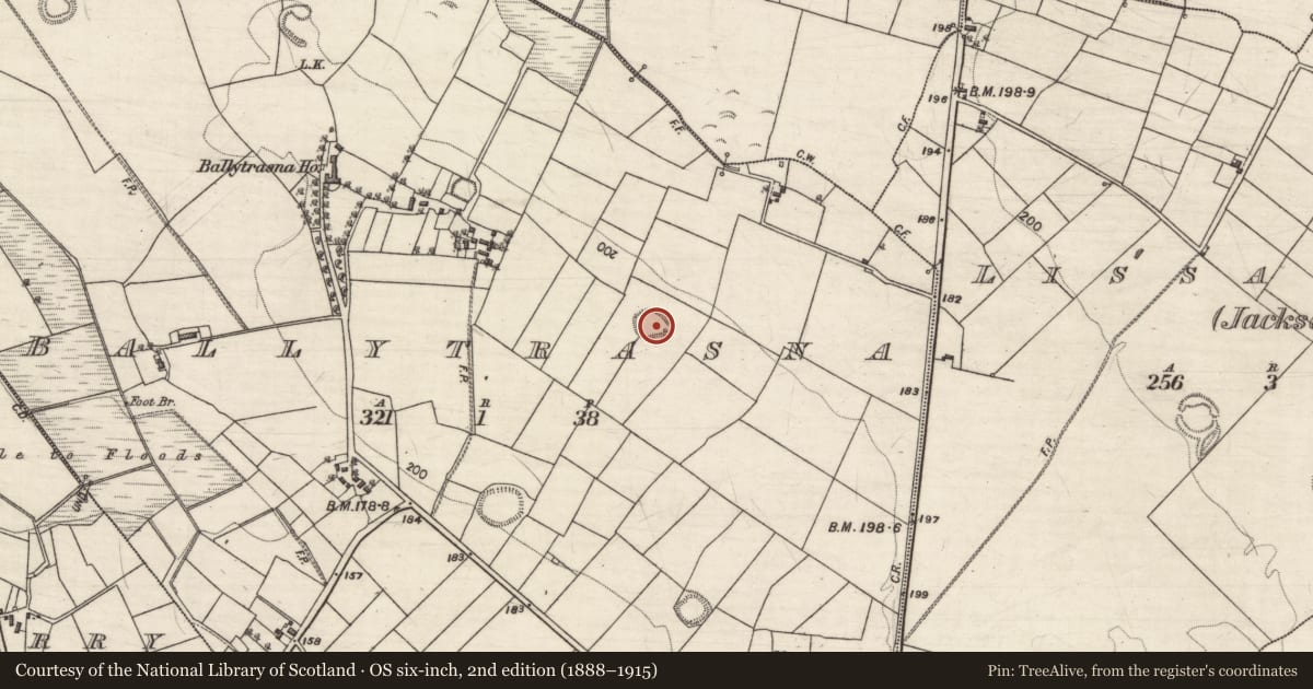 Ordnance Survey six-inch map, 2nd edition (1888–1915) covering the location of Ringfort - rath, Ballytrasna, County Galway, with a pin at the register's coordinates