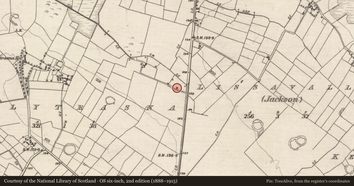 Ordnance Survey six-inch map, 2nd edition (1888–1915) covering the location of Earthwork, Ballytrasna, County Galway, with a pin at the register's coordinates