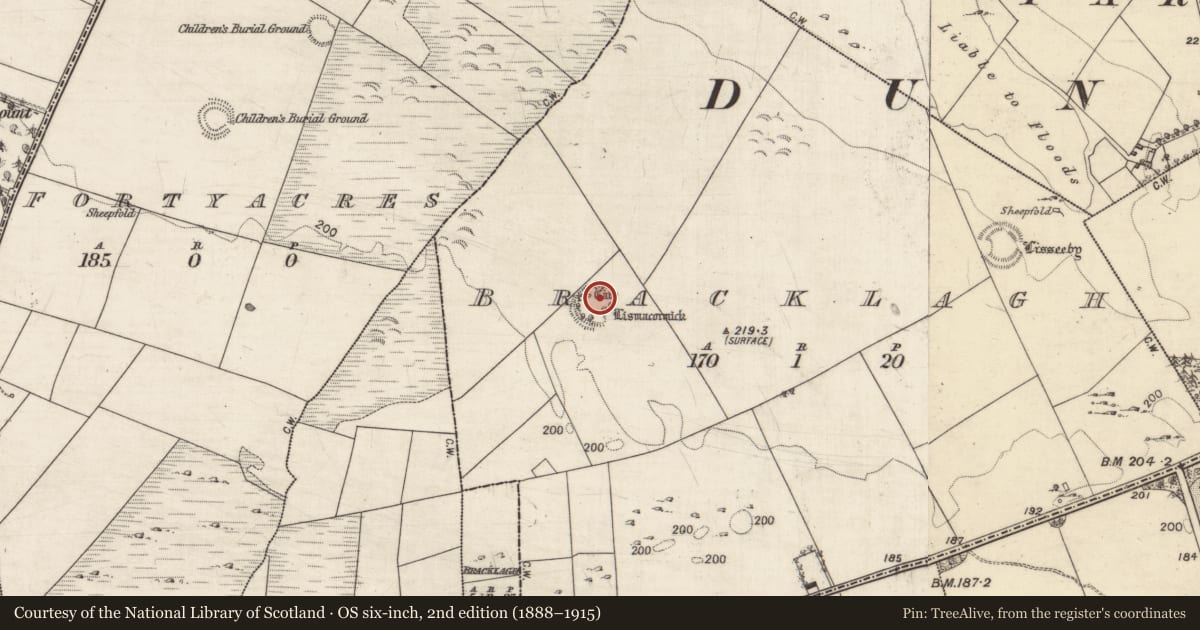 Ordnance Survey six-inch map, 2nd edition (1888–1915) covering the location of Souterrain, Bracklagh, County Galway, with a pin at the register's coordinates