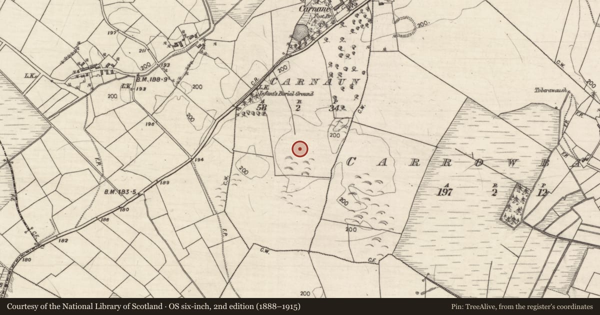 Ordnance Survey six-inch map, 2nd edition (1888–1915) covering the location of Souterrain, Carnaun, County Galway, with a pin at the register's coordinates