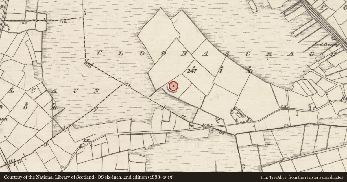 Ordnance Survey six-inch map, 2nd edition (1888–1915) covering the location of Ringfort - rath, Cloonascragh, County Galway, with a pin at the register's coordinates