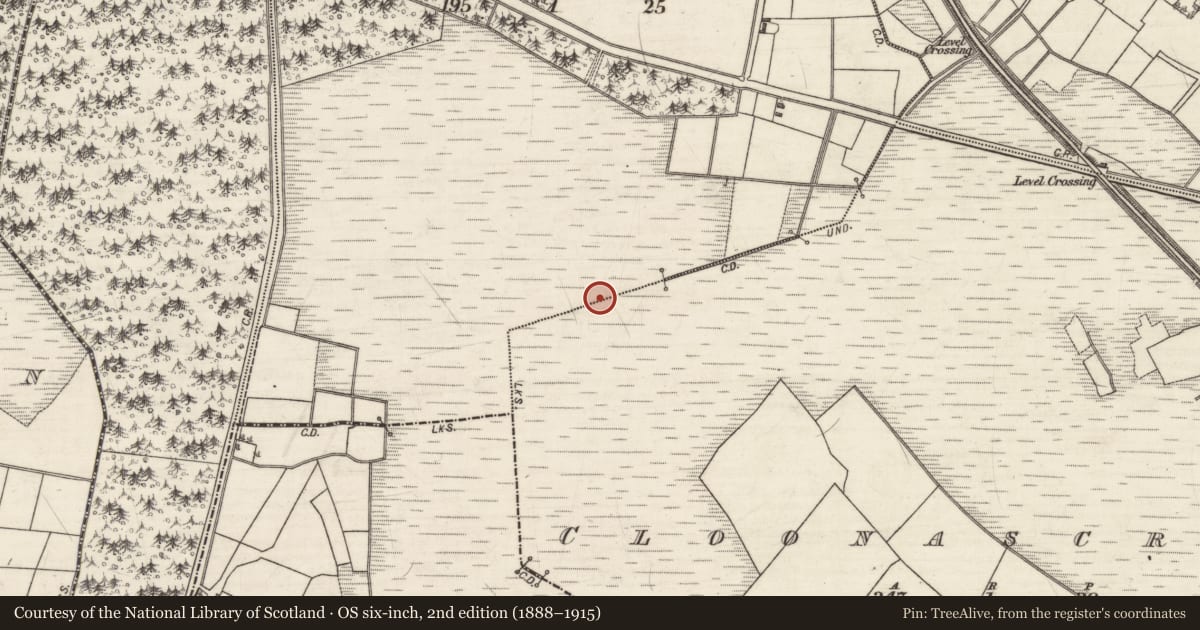 Ordnance Survey six-inch map, 2nd edition (1888–1915) covering the location of Boundary mound, Cloonascragh, Fartagar, County Galway, with a pin at the register's coordinates