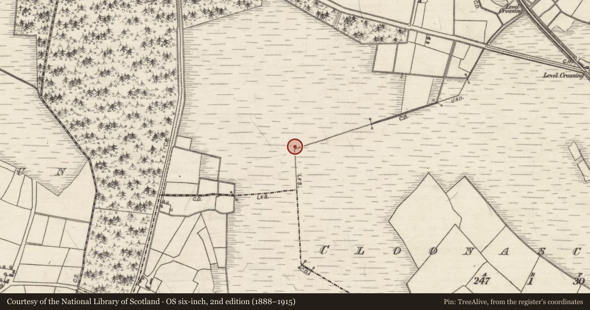 Ordnance Survey six-inch map, 2nd edition (1888–1915) covering the location of Boundary mound, Cloonascragh, Fartagar, County Galway, with a pin at the register's coordinates
