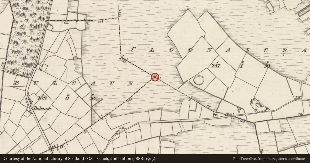 Ordnance Survey six-inch map, 2nd edition (1888–1915) covering the location of Boundary mound, County Galway, with a pin at the register's coordinates