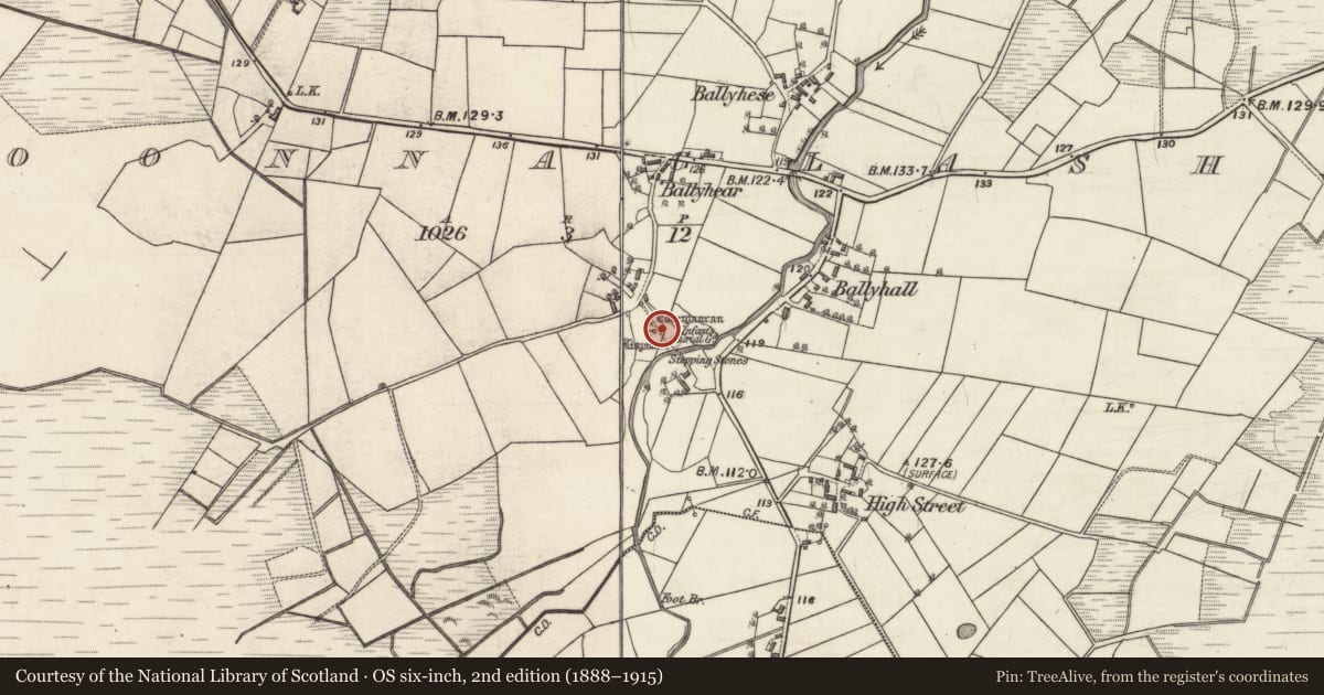 Ordnance Survey six-inch map, 2nd edition (1888–1915) covering the location of Ritual site - holy well, Cloonnaglasha, County Galway, with a pin at the register's coordinates
