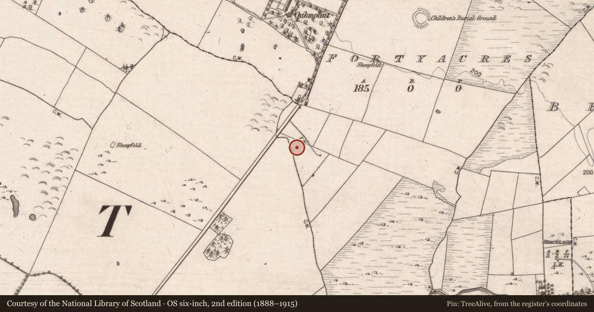 Ordnance Survey six-inch map, 2nd edition (1888–1915) covering the location of Ringfort - rath, Demesne, Fortyacres, County Galway, with a pin at the register's coordinates