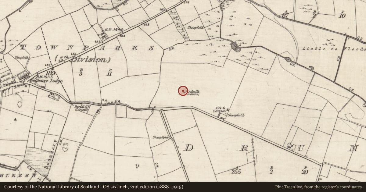 Ordnance Survey six-inch map, 2nd edition (1888–1915) covering the location of Windmill, Drum, County Galway, with a pin at the register's coordinates