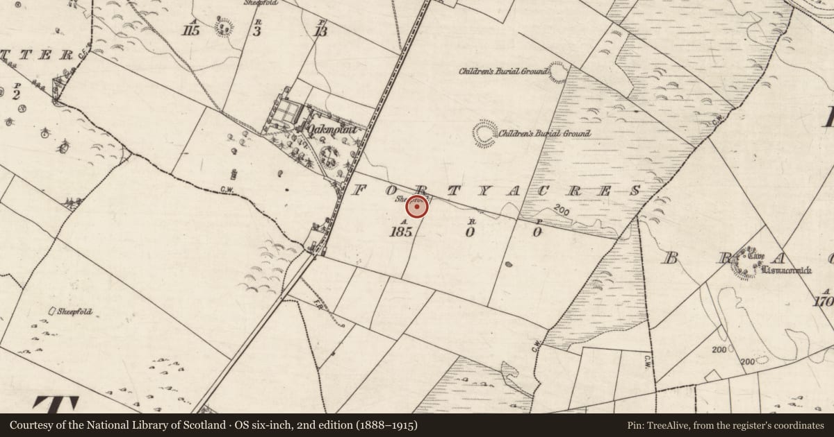 Ordnance Survey six-inch map, 2nd edition (1888–1915) covering the location of Earthwork, Fortyacres, County Galway, with a pin at the register's coordinates