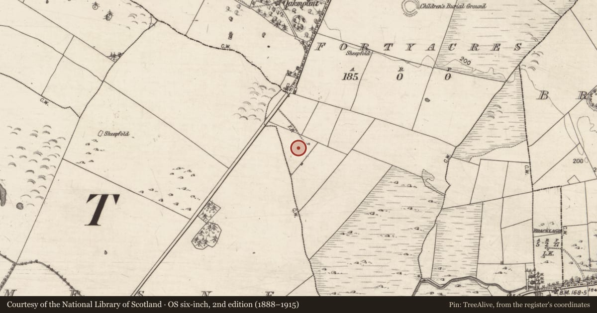 Ordnance Survey six-inch map, 2nd edition (1888–1915) covering the location of Earthwork, Fortyacres, County Galway, with a pin at the register's coordinates