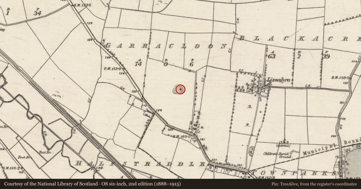 Ordnance Survey six-inch map, 2nd edition (1888–1915) covering the location of Ringfort - rath, Garracloon, County Galway, with a pin at the register's coordinates