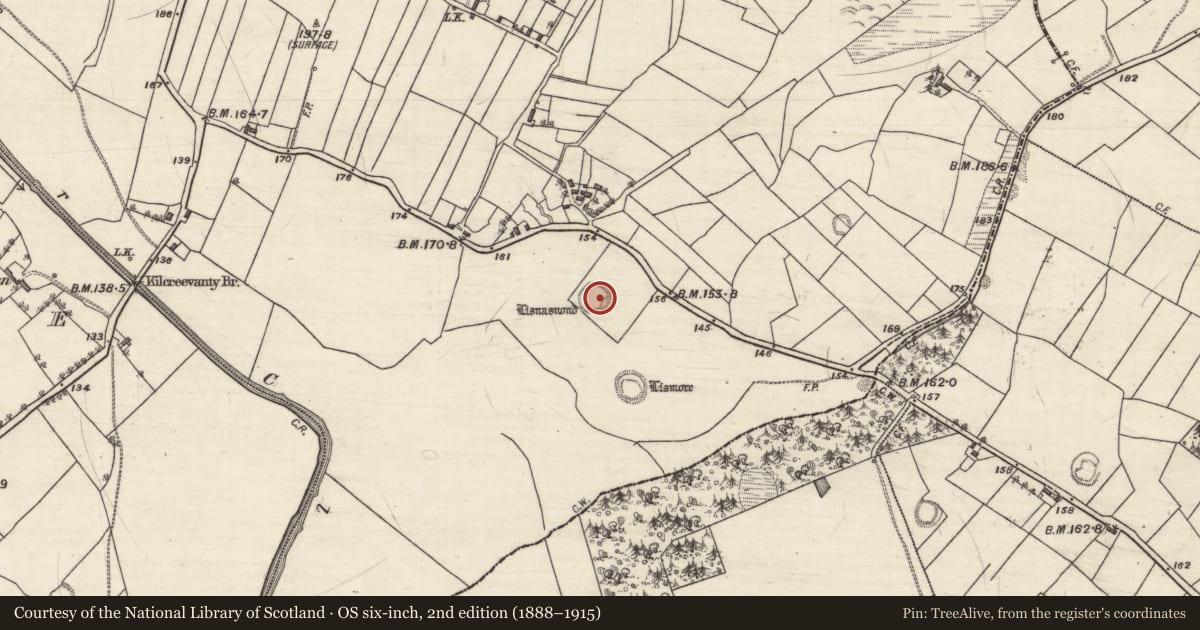 Ordnance Survey six-inch map, 2nd edition (1888–1915) covering the location of Ringfort - rath, Kilcreevanty, County Galway, with a pin at the register's coordinates