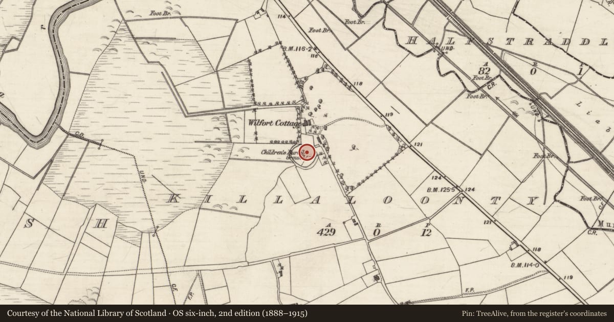 Ordnance Survey six-inch map, 2nd edition (1888–1915) covering the location of Ecclesiastical enclosure, Killaloonty, County Galway, with a pin at the register's coordinates
