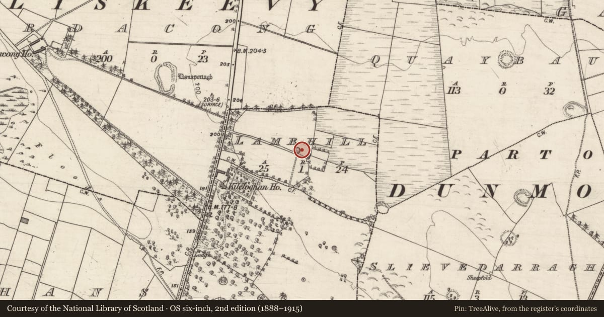 Ordnance Survey six-inch map, 2nd edition (1888–1915) covering the location of Enclosure, Lambhill, County Galway, with a pin at the register's coordinates