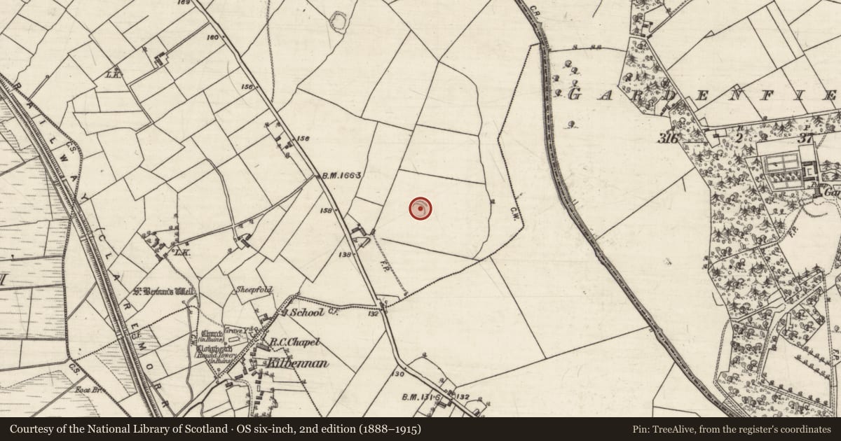 Ordnance Survey six-inch map, 2nd edition (1888–1915) covering the location of Ringfort - rath, Pollacorragune, County Galway, with a pin at the register's coordinates