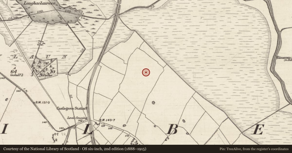 Ordnance Survey six-inch map, 2nd edition (1888–1915) covering the location of Enclosure, Pollacorragune, County Galway, with a pin at the register's coordinates