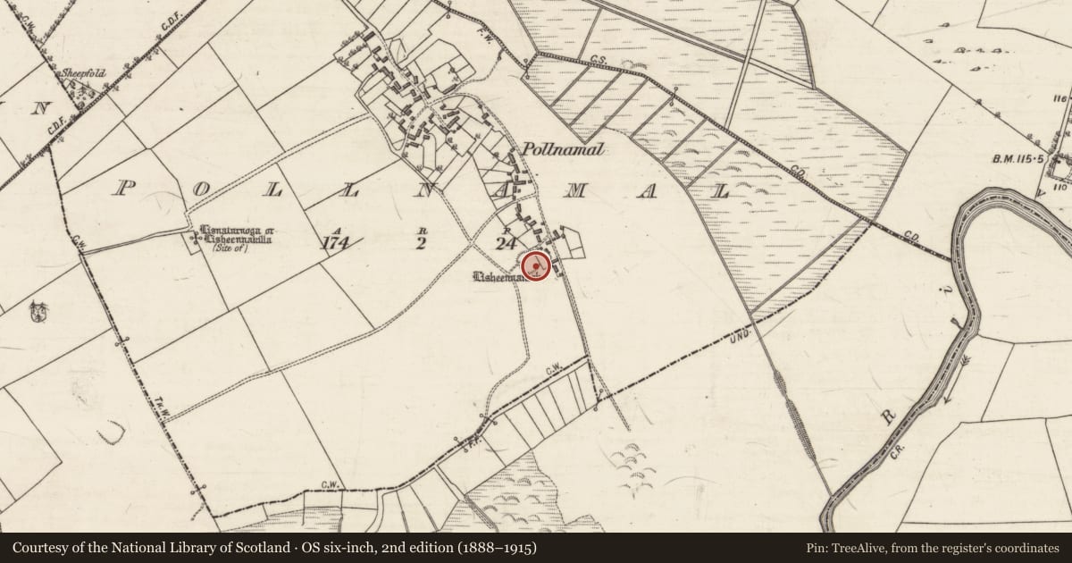 Ordnance Survey six-inch map, 2nd edition (1888–1915) covering the location of Ringfort - rath, Pollnamal, County Galway, with a pin at the register's coordinates