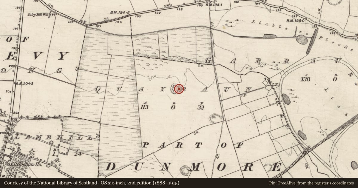 Ordnance Survey six-inch map, 2nd edition (1888–1915) covering the location of Ringfort - rath, Quaybaun, County Galway, with a pin at the register's coordinates