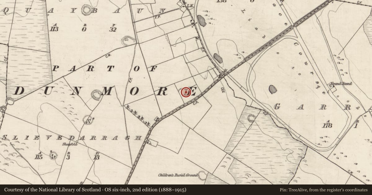 Ordnance Survey six-inch map, 2nd edition (1888–1915) covering the location of Ringfort - rath, Quaybaun, County Galway, with a pin at the register's coordinates