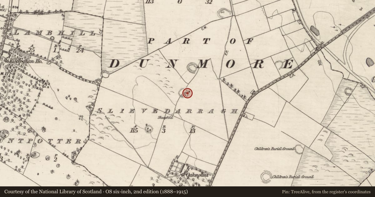 Ordnance Survey six-inch map, 2nd edition (1888–1915) covering the location of Enclosure, Slievedarragh, County Galway, with a pin at the register's coordinates