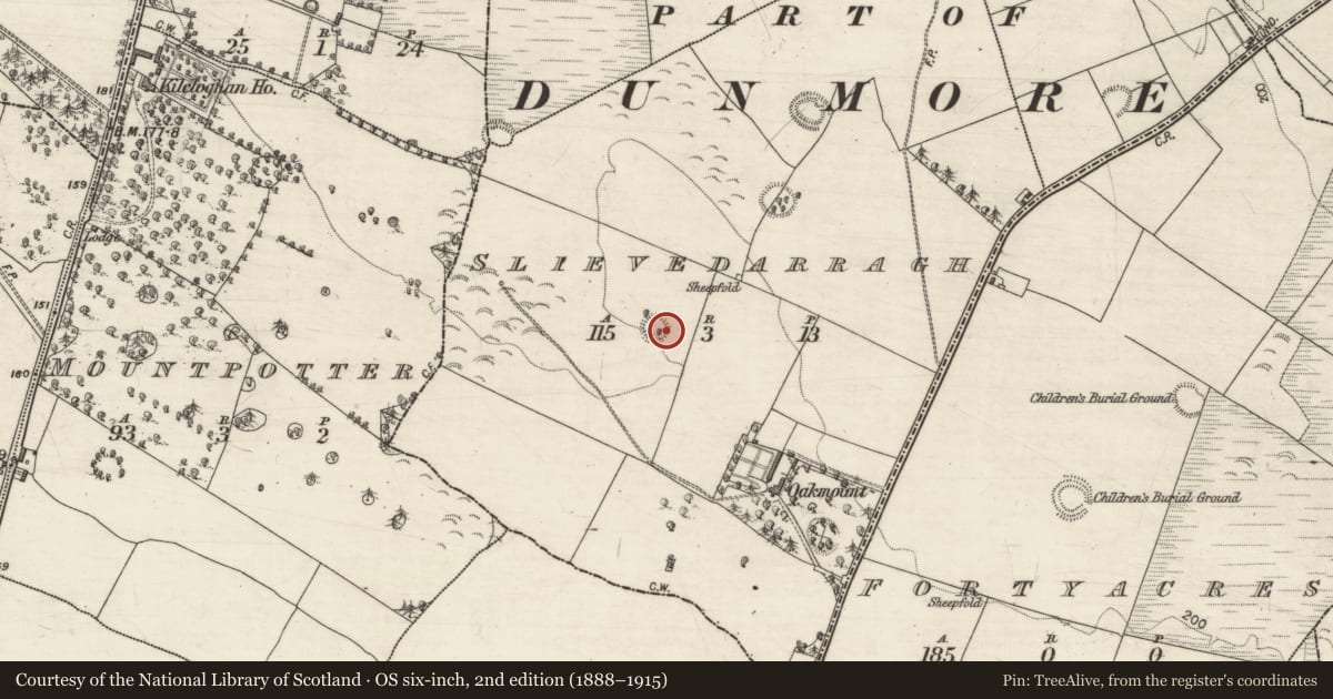 Ordnance Survey six-inch map, 2nd edition (1888–1915) covering the location of Ringfort - rath, Slievedarragh, County Galway, with a pin at the register's coordinates
