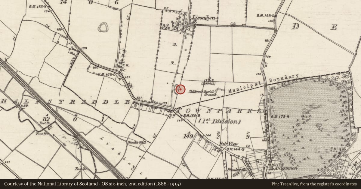Ordnance Survey six-inch map, 2nd edition (1888–1915) covering the location of Ringfort - rath, Townparks (1st Division - Tuam), County Galway, with a pin at the register's coordinates