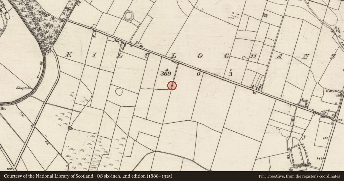 Ordnance Survey six-inch map, 2nd edition (1888–1915) covering the location of Souterrain, Kilcloghans, County Galway, with a pin at the register's coordinates