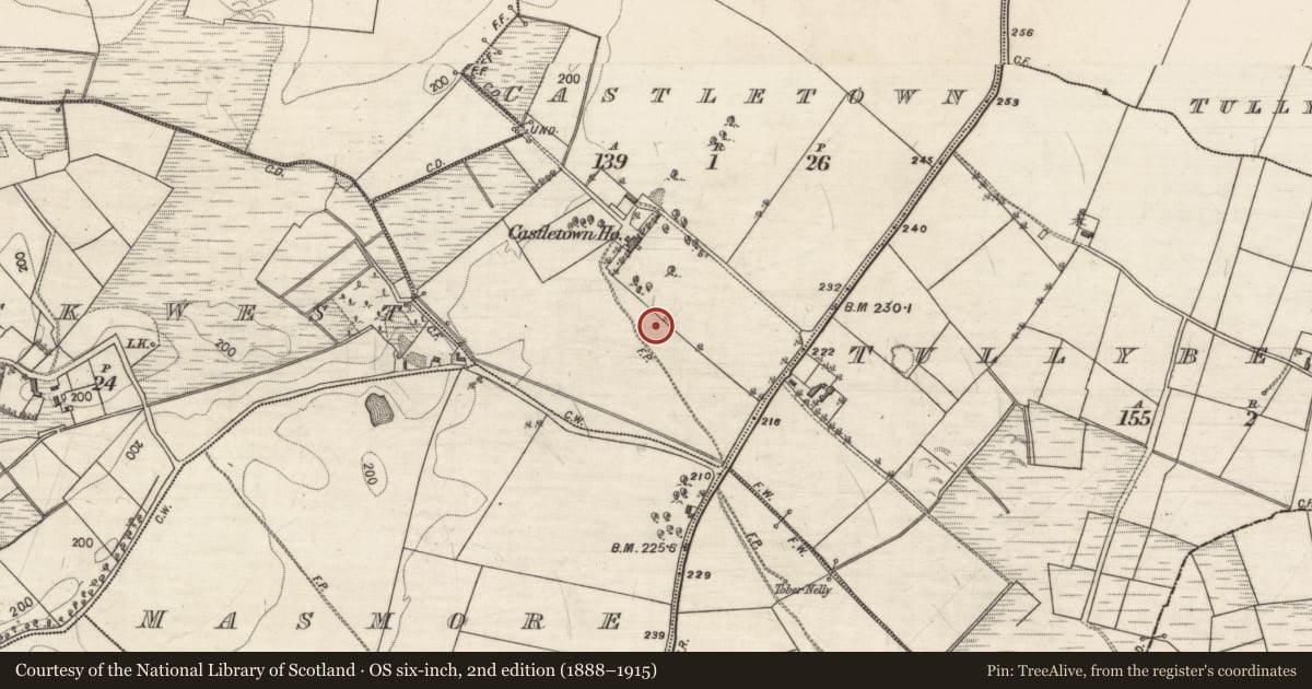 Ordnance Survey six-inch map, 2nd edition (1888–1915) covering the location of Enclosure, Castletown, County Galway, with a pin at the register's coordinates
