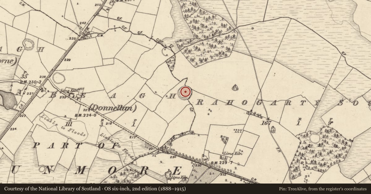 Ordnance Survey six-inch map, 2nd edition (1888–1915) covering the location of Ringfort - rath, Beagh (Donnellan), Rahogarty South, County Galway, with a pin at the register's coordinates