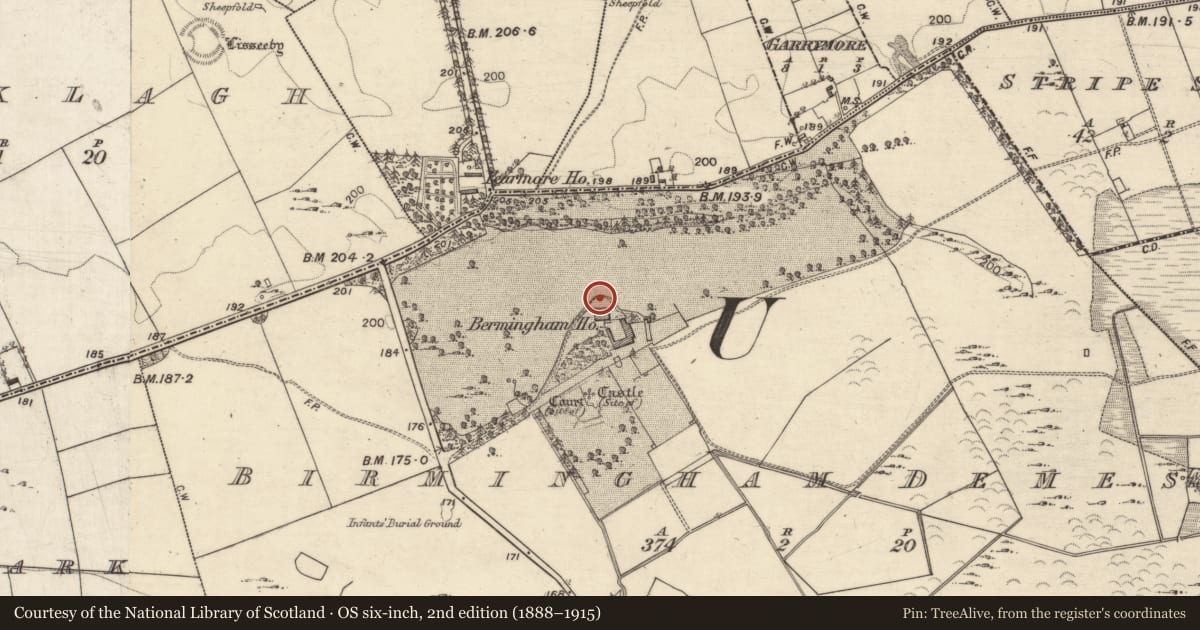 Ordnance Survey six-inch map, 2nd edition (1888–1915) covering the location of Country house, Birmingham Demesne, County Galway, with a pin at the register's coordinates