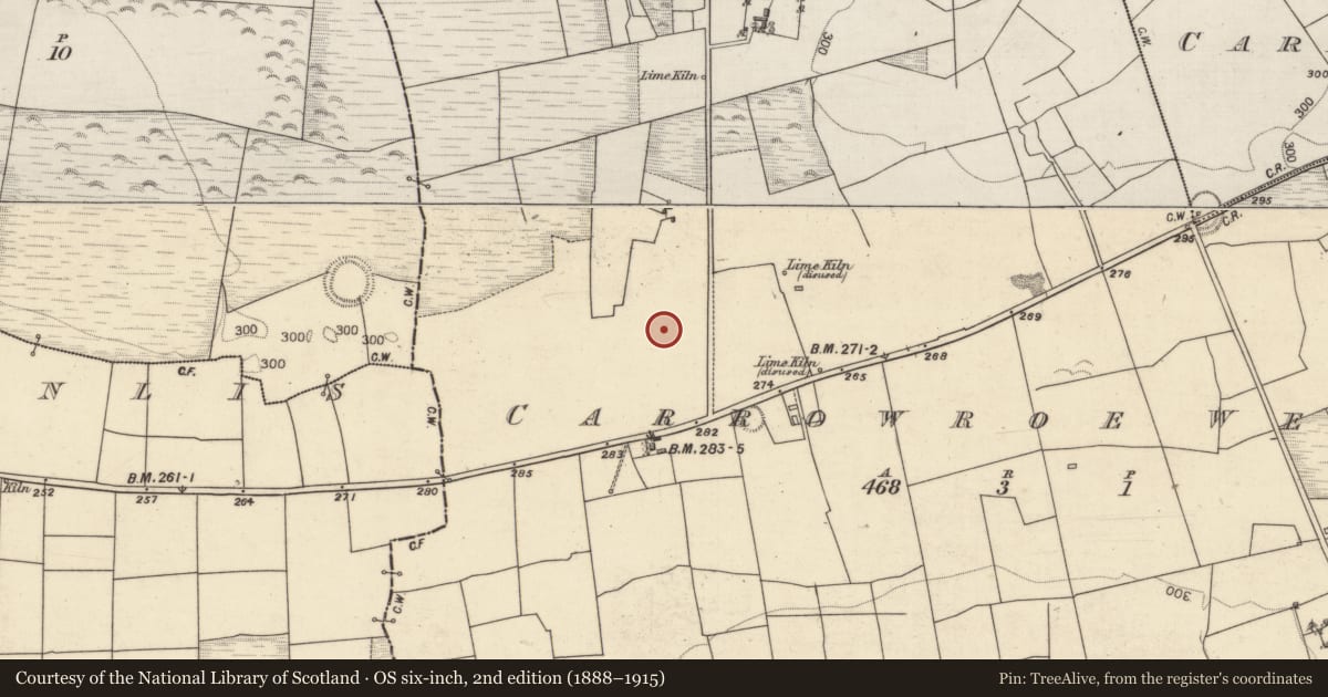 Ordnance Survey six-inch map, 2nd edition (1888–1915) covering the location of Enclosure, Carrowroe West, County Galway, with a pin at the register's coordinates