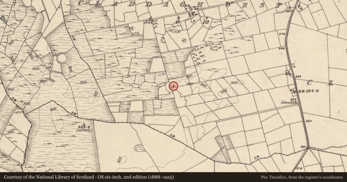 Ordnance Survey six-inch map, 2nd edition (1888–1915) covering the location of Enclosure, Claddagh West, County Galway, with a pin at the register's coordinates