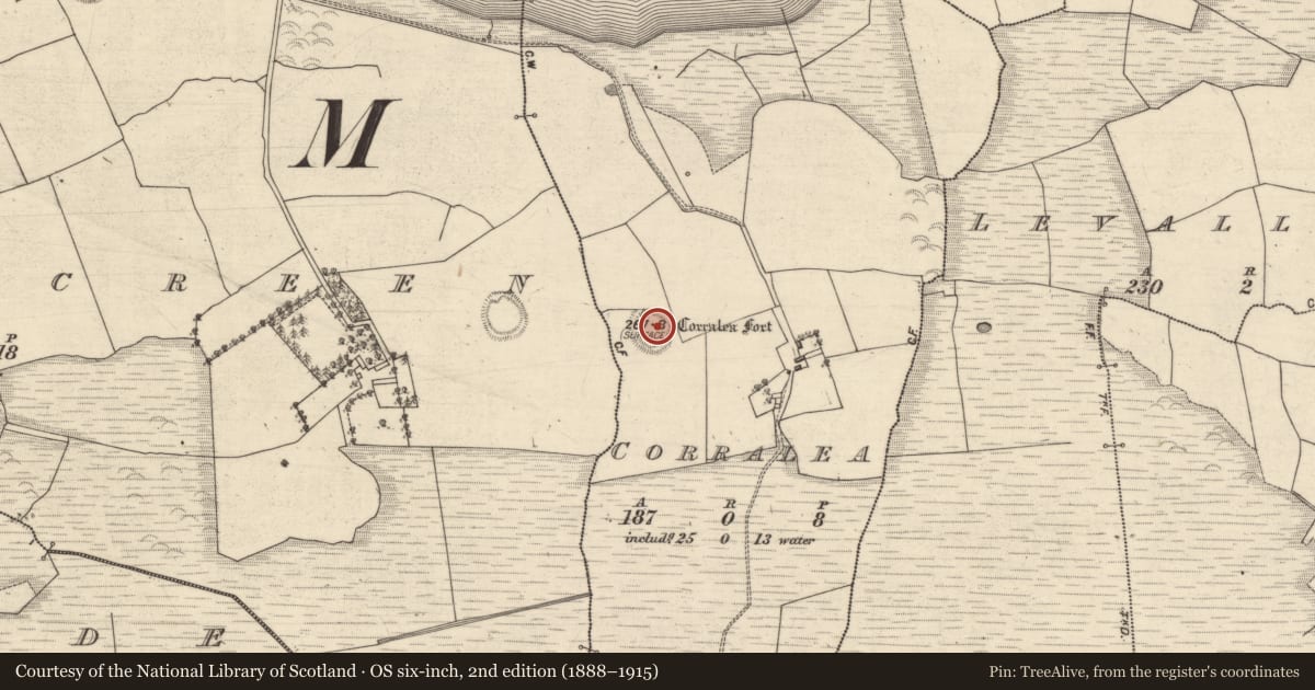 Ordnance Survey six-inch map, 2nd edition (1888–1915) covering the location of Souterrain, Corralea, County Galway, with a pin at the register's coordinates