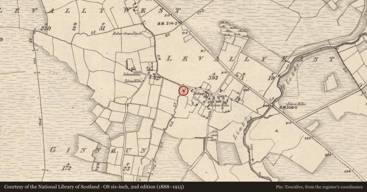 Ordnance Survey six-inch map, 2nd edition (1888–1915) covering the location of Enclosure, Ginnaun, Levally East, County Galway, with a pin at the register's coordinates