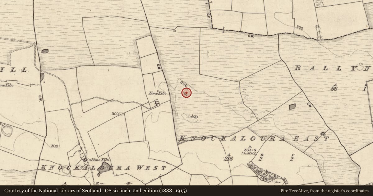 Ordnance Survey six-inch map, 2nd edition (1888–1915) covering the location of House - indeterminate date, Knockaloura East, County Galway, with a pin at the register's coordinates