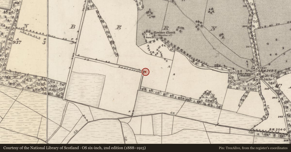 Ordnance Survey six-inch map, 2nd edition (1888–1915) covering the location of Ritual site - holy well, Clonbern, County Galway, with a pin at the register's coordinates