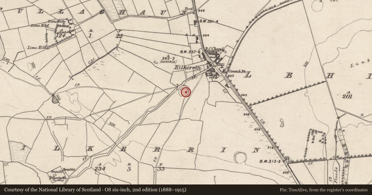Ordnance Survey six-inch map, 2nd edition (1888–1915) covering the location of Ringfort - rath, Kilkerrin, County Galway, with a pin at the register's coordinates