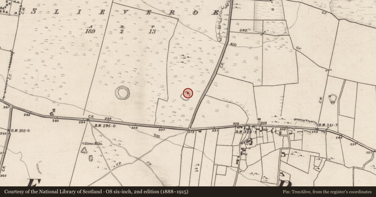 Ordnance Survey six-inch map, 2nd edition (1888–1915) covering the location of Enclosure, Slieveroe, County Galway, with a pin at the register's coordinates