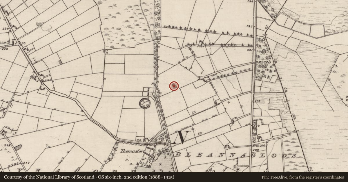 Ordnance Survey six-inch map, 2nd edition (1888–1915) covering the location of Quarry, Bleannagloos, County Galway, with a pin at the register's coordinates