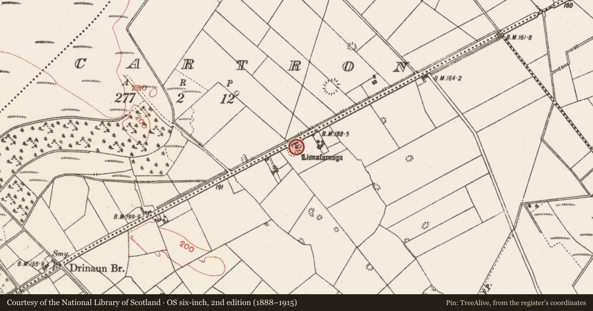 Ordnance Survey six-inch map, 2nd edition (1888–1915) covering the location of Ringfort - rath, Drinaun, County Galway, with a pin at the register's coordinates