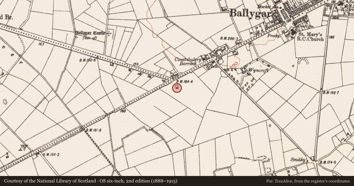 Ordnance Survey six-inch map, 2nd edition (1888–1915) covering the location of Quarry, Killeroran, County Galway, with a pin at the register's coordinates
