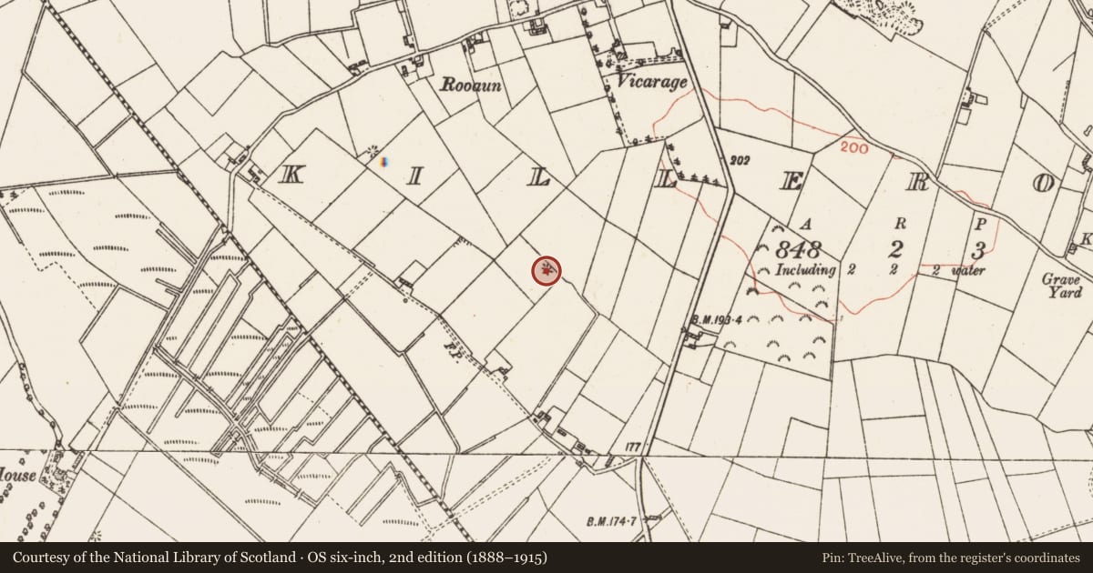 Ordnance Survey six-inch map, 2nd edition (1888–1915) covering the location of Quarry, Killeroran, County Galway, with a pin at the register's coordinates
