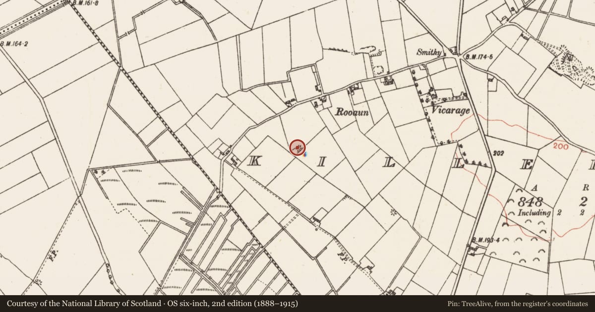 Ordnance Survey six-inch map, 2nd edition (1888–1915) covering the location of Quarry, Killeroran, County Galway, with a pin at the register's coordinates