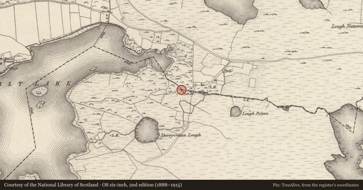 Ordnance Survey six-inch map, 2nd edition (1888–1915) covering the location of Mill - unclassified, Ardagh, Killymongaun, County Galway, with a pin at the register's coordinates
