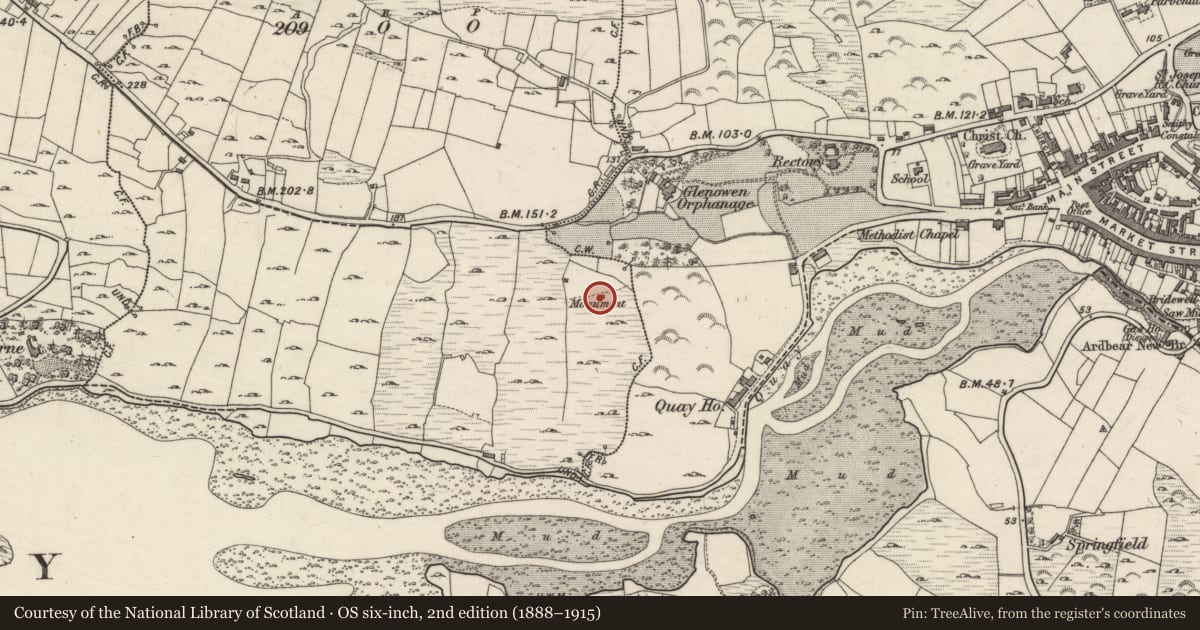 Ordnance Survey six-inch map, 2nd edition (1888–1915) covering the location of Monumental structure, Cloghaunard, County Galway, with a pin at the register's coordinates