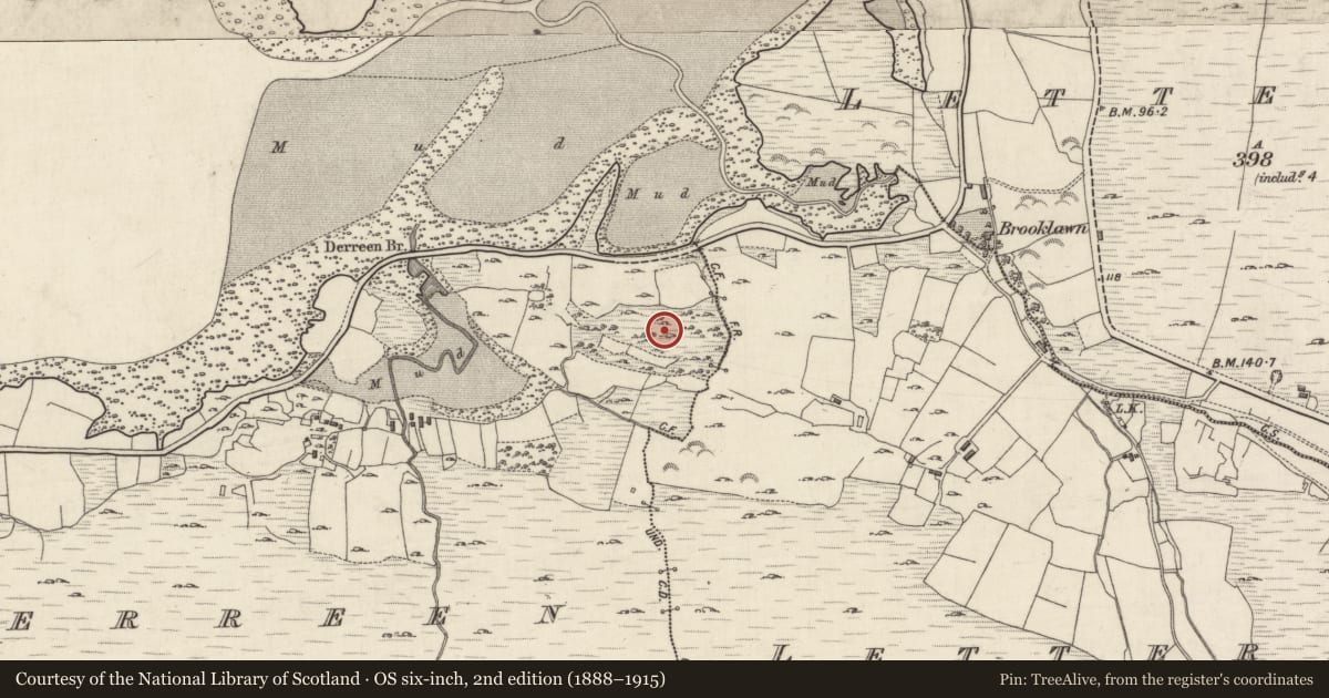 Ordnance Survey six-inch map, 2nd edition (1888–1915) covering the location of Megalithic tomb - unclassified, An Doirín, County Galway, with a pin at the register's coordinates