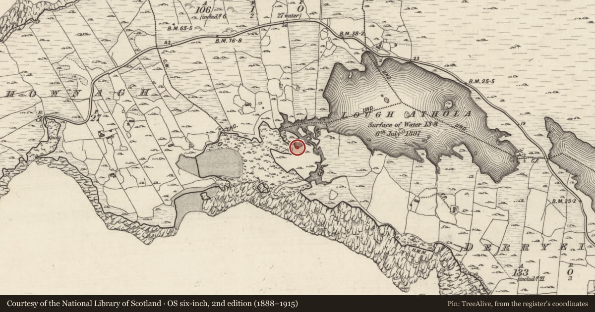 Ordnance Survey six-inch map, 2nd edition (1888–1915) covering the location of Weir - fish, Derryeighter, County Galway, with a pin at the register's coordinates