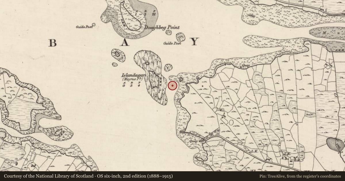 Ordnance Survey six-inch map, 2nd edition (1888–1915) covering the location of Structure, Atlantic Ocean, County Galway, with a pin at the register's coordinates