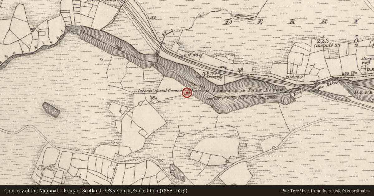 Ordnance Survey six-inch map, 2nd edition (1888–1915) covering the location of Children's burial ground, Cappaghoosh, County Galway, with a pin at the register's coordinates