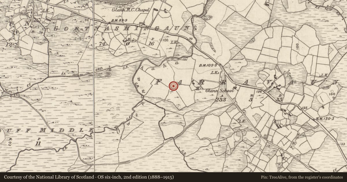 Ordnance Survey six-inch map, 2nd edition (1888–1915) covering the location of Ringfort - rath, Farravaun, County Galway, with a pin at the register's coordinates